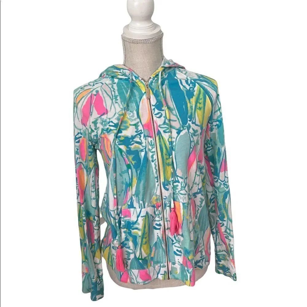Lilly Pulitzer mooring hoodie multi beach and bae print sailboats